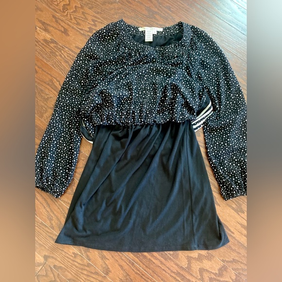 Long Sleeve dots DRESS with leather belt Max Studio Chiffon Cinch Waist Pullover - Picture 11 of 12